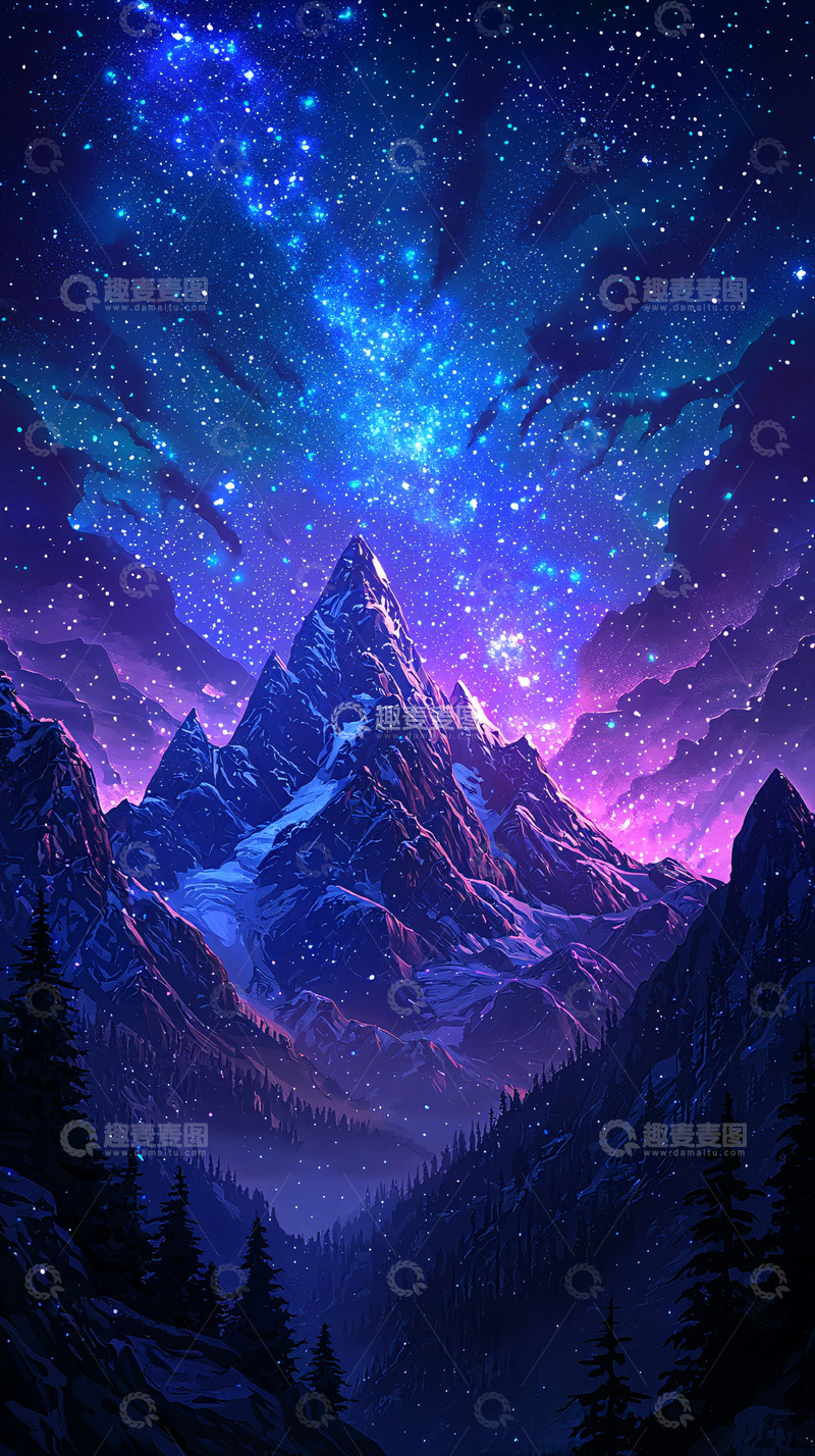 高清大图下载【趣麦麦图】夜空下的山峰景色