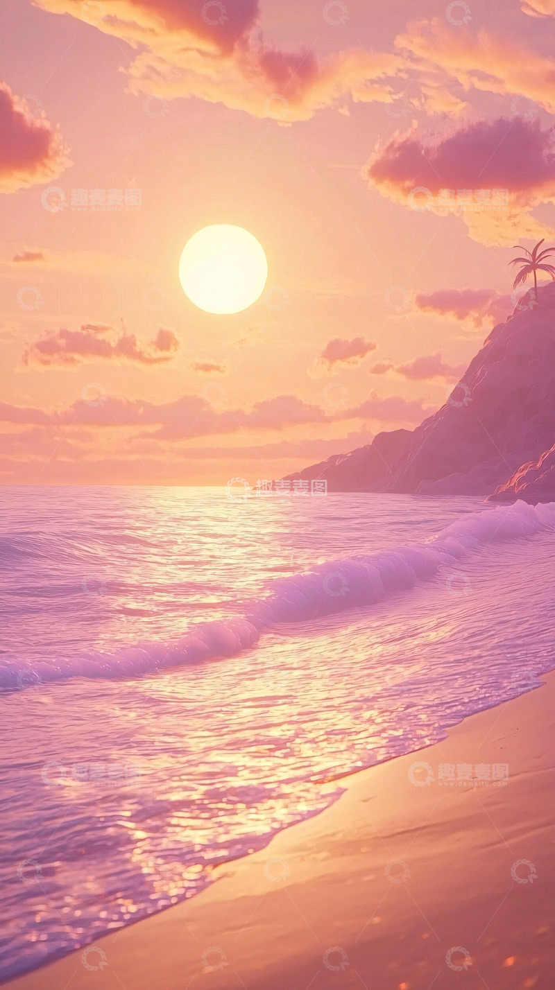 高清大图下载【趣麦麦图】粉红色日落海滩