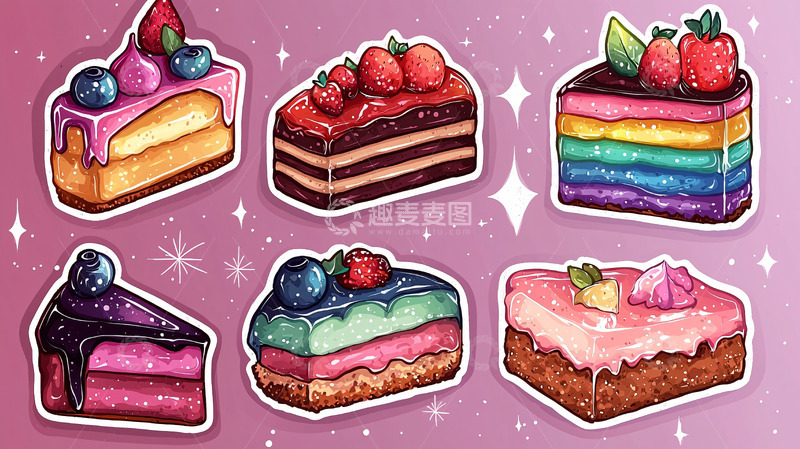 高清大图下载【趣麦麦图】手绘甜点蛋糕贴纸