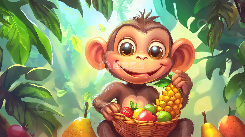 高清大图下载【趣麦麦图】可爱猴子吃水果