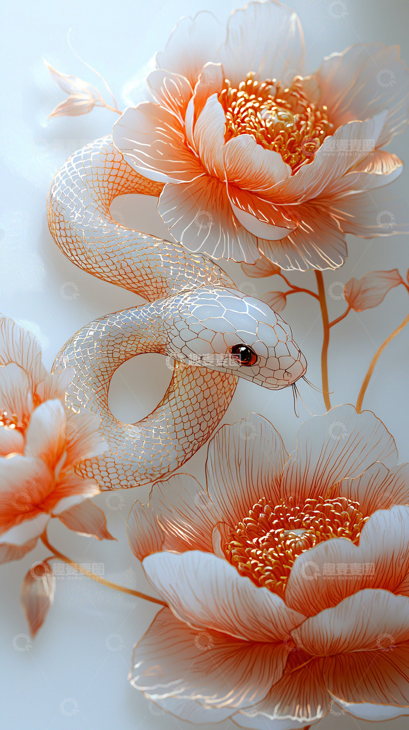 高清大图下载【趣麦麦图】蛇与花缠绕的唯美图