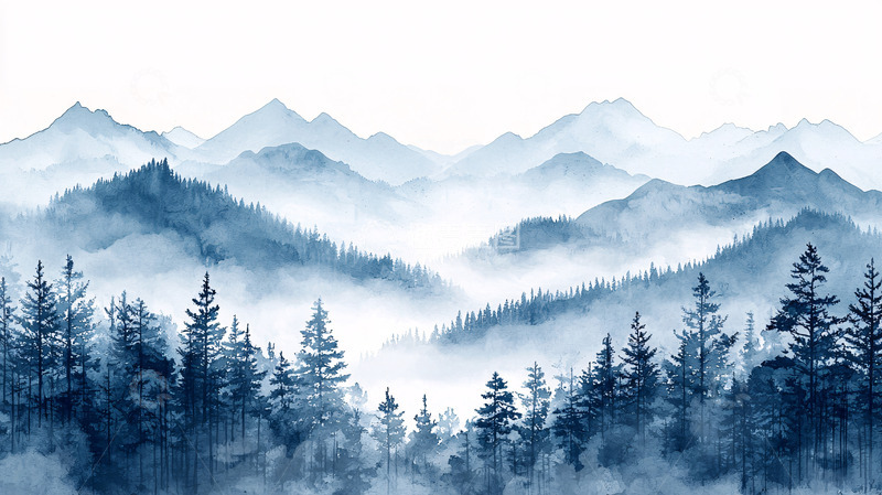 高清大图下载【趣麦麦图】水墨蓝山