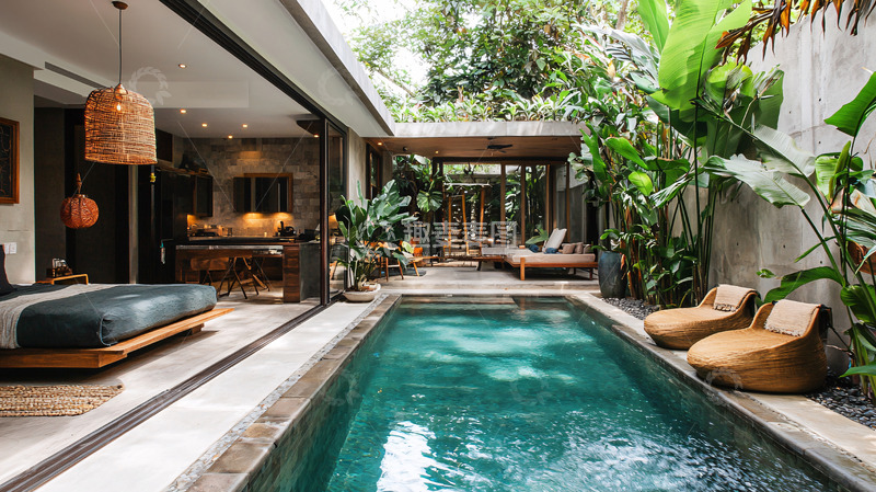 高清大图下载【趣麦麦图】现代热带泳池别墅