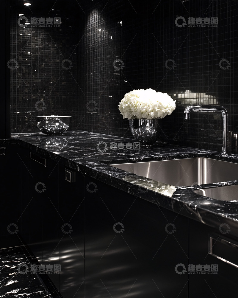 高清大图下载【趣麦麦图】黑色大理石厨房