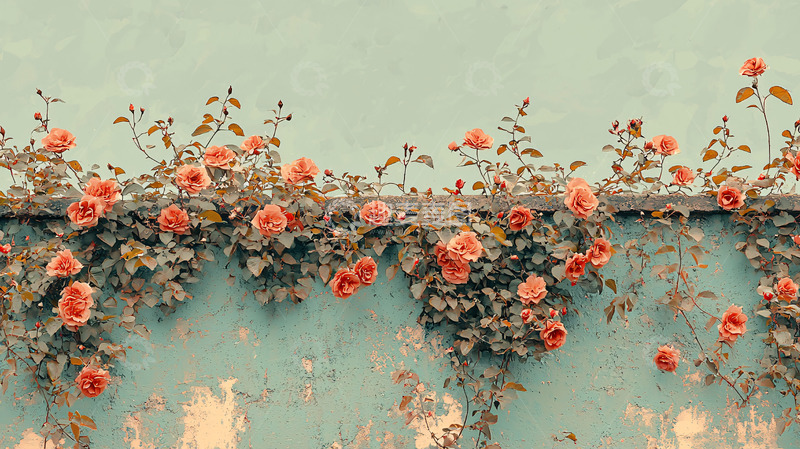 高清大图下载【趣麦麦图】墙上爬藤玫瑰花