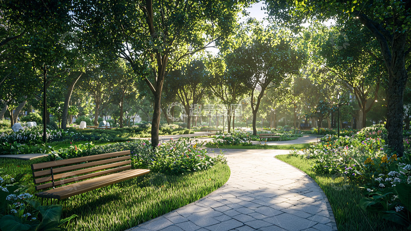 高清大图下载【趣麦麦图】阳光洒满绿荫小道