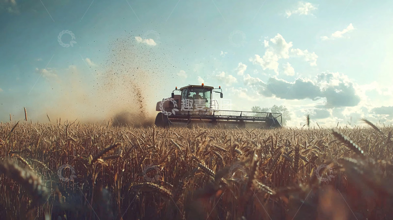 高清大图下载【趣麦麦图】收割机在麦田里作业