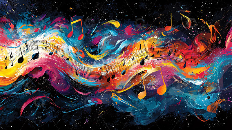 高清大图下载【趣麦麦图】彩色音符宇宙星云