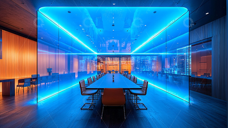 高清大图下载【趣麦麦图】蓝色灯光长桌会议室