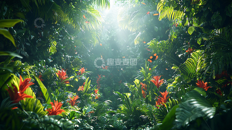 高清大图下载【趣麦麦图】热带雨林阳光透过树叶