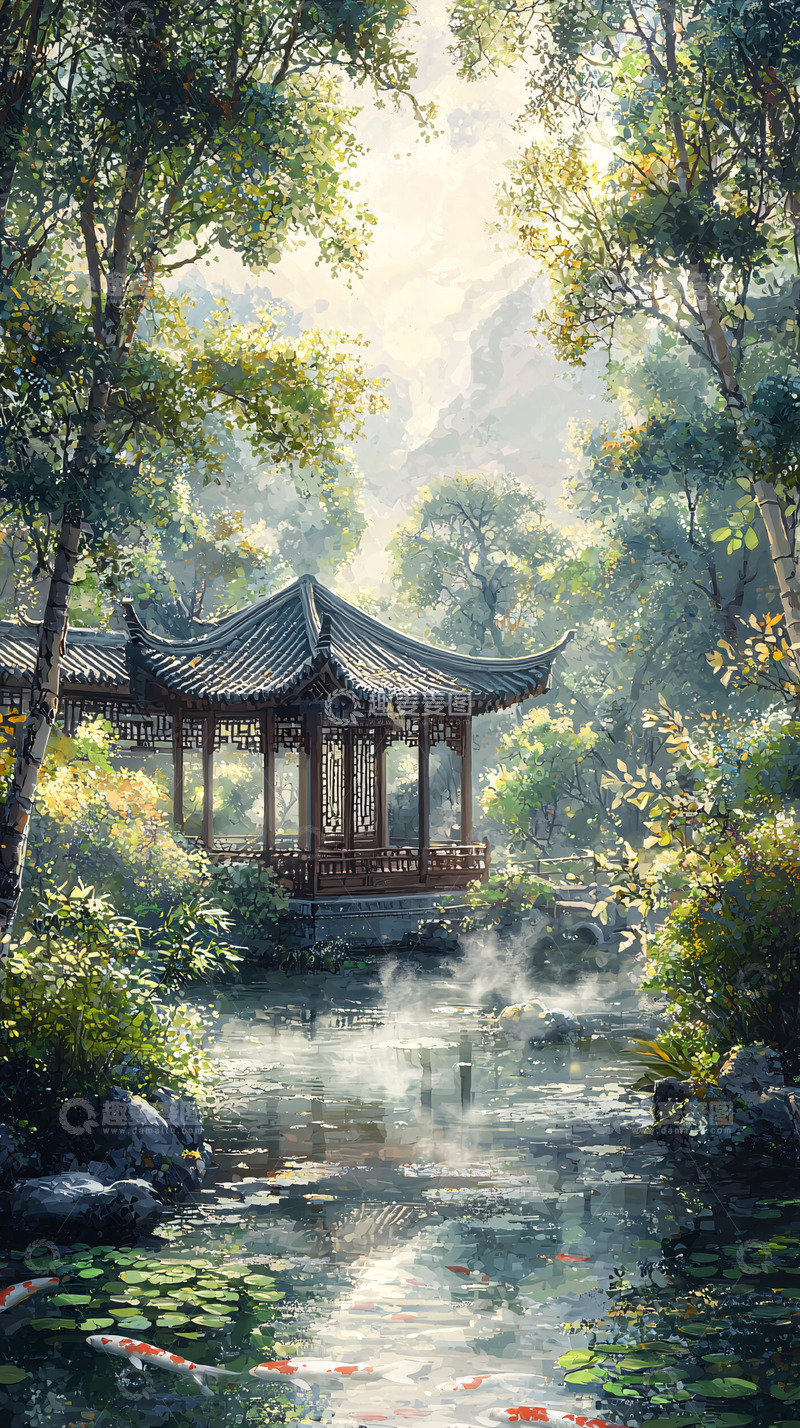 高清大图下载【趣麦麦图】水墨江南庭院