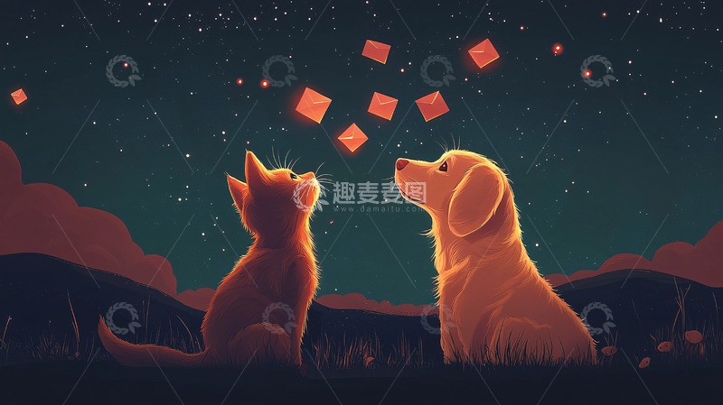 高清大图下载【趣麦麦图】猫咪狗狗星空