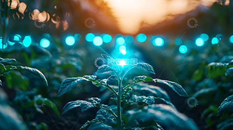 高清大图下载【趣麦麦图】蓝光照射下的植物