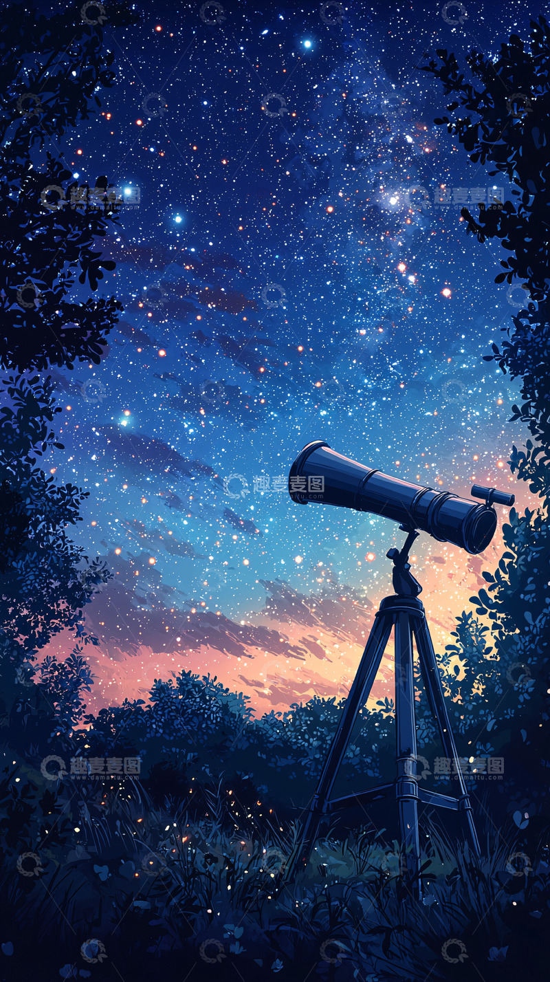高清大图下载【趣麦麦图】星空下的望远镜