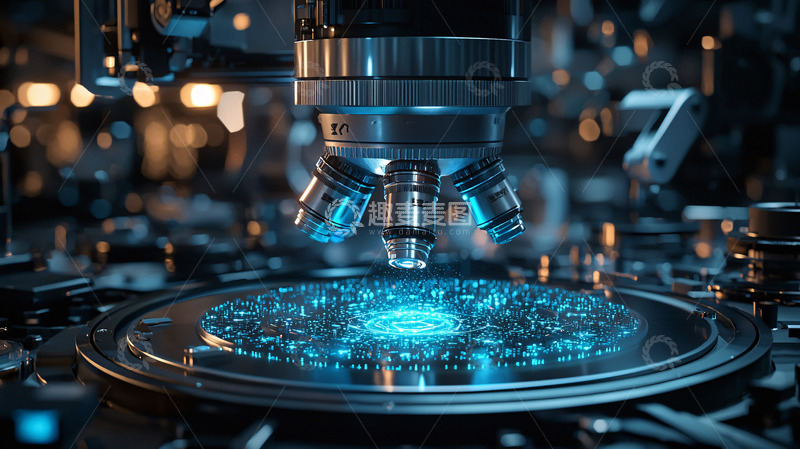 高清大图下载【趣麦麦图】科技感显微镜研究蓝色光