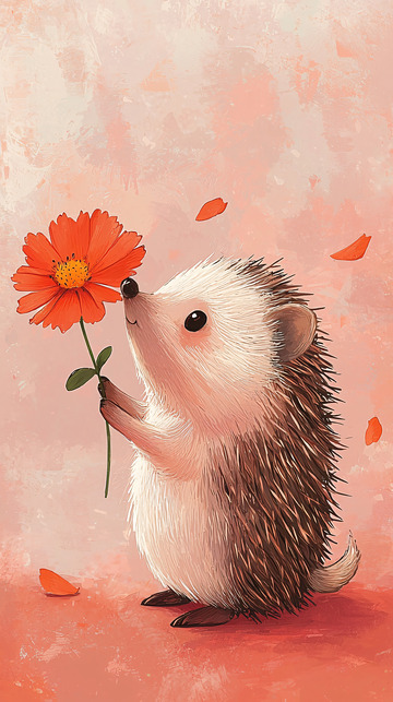 小刺猬捧着红花