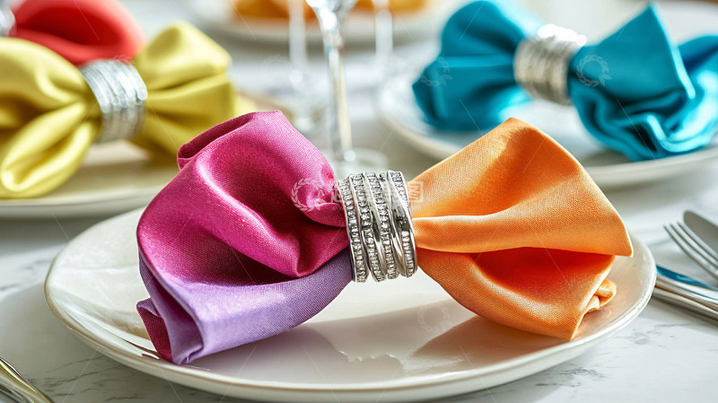 高清大图下载【趣麦麦图】彩色缎面餐巾蝴蝶结