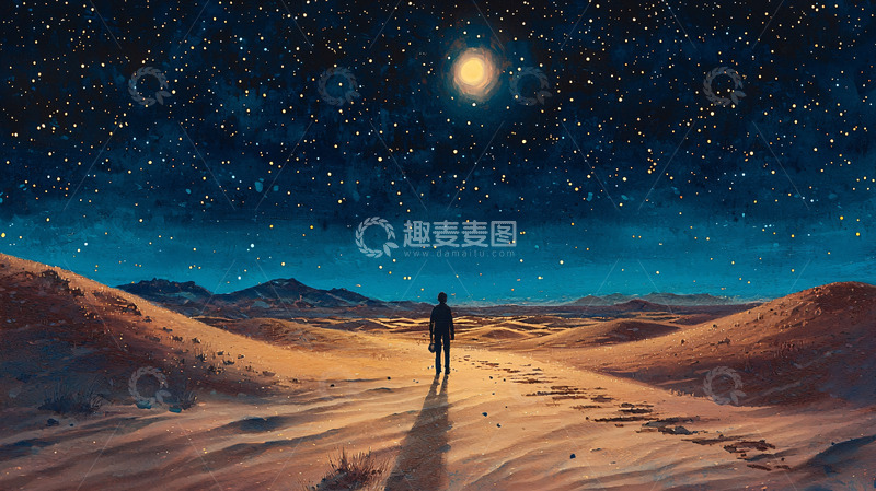 高清大图下载【趣麦麦图】沙漠星空