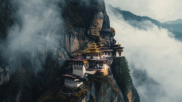云雾缭绕山崖寺庙