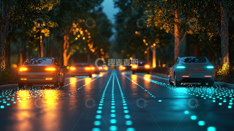 高清大图下载【趣麦麦图】夜晚自动驾驶汽车