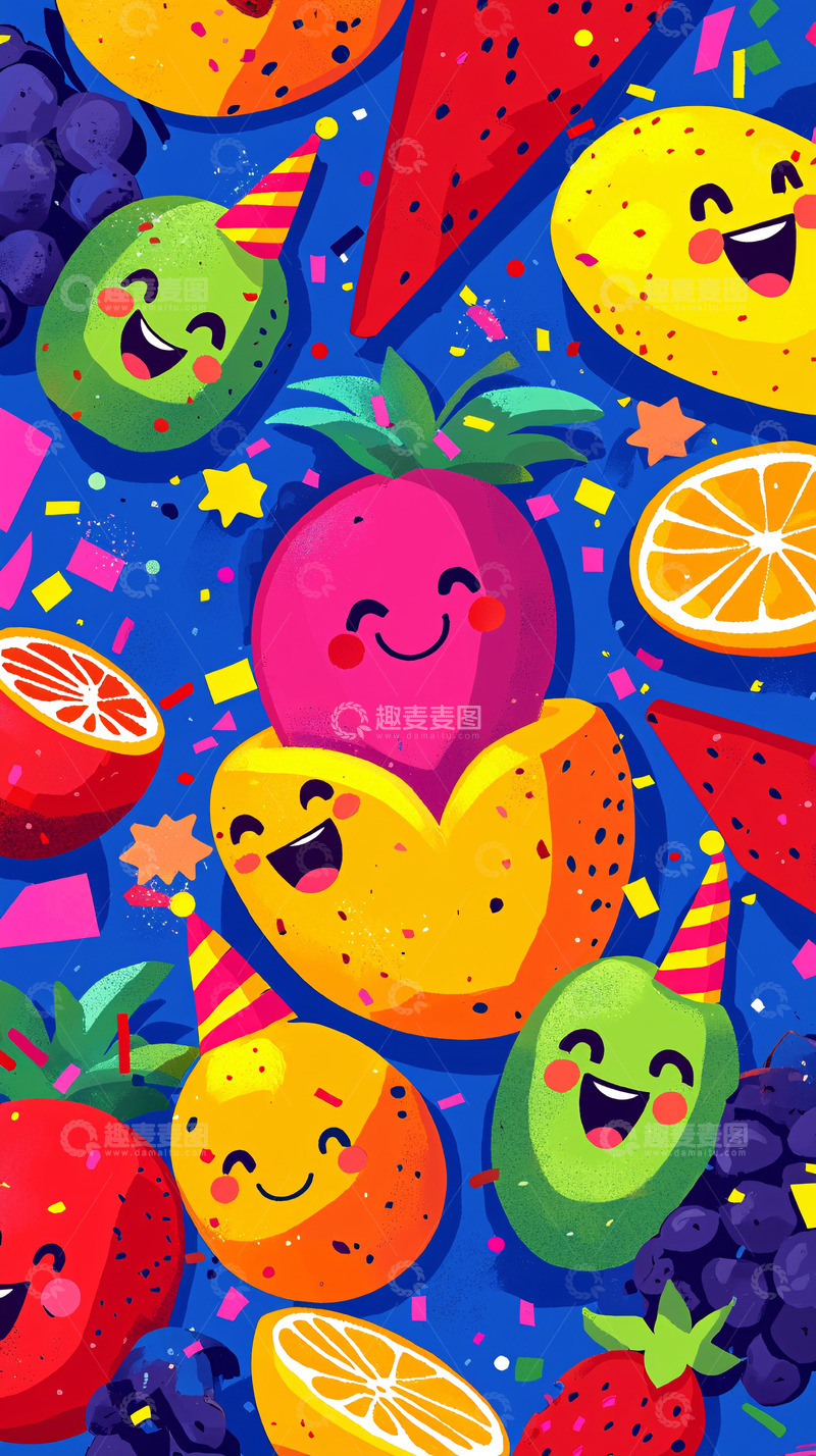 高清大图下载【趣麦麦图】水果派对卡通壁纸