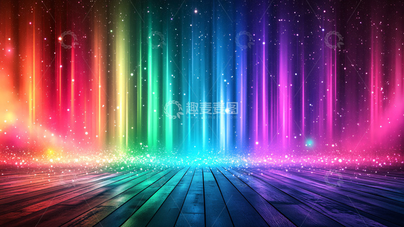 高清大图下载【趣麦麦图】彩虹光柱木质地板