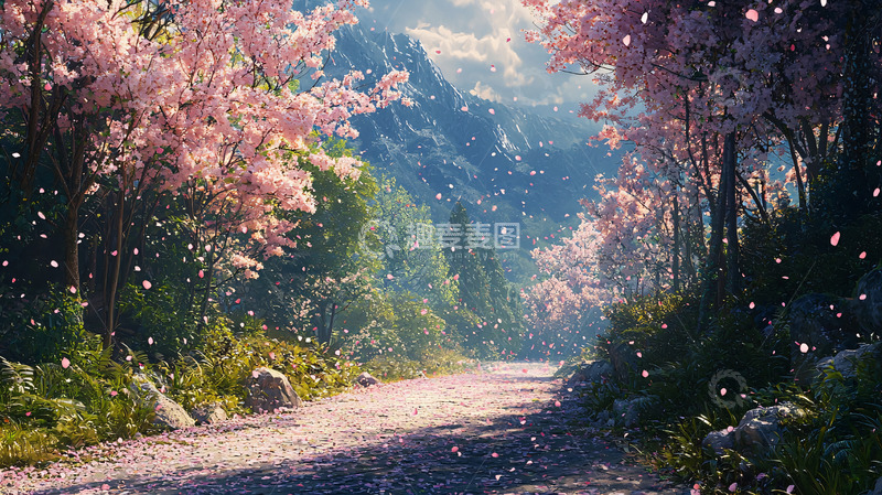 高清大图下载【趣麦麦图】粉红樱花树林小路