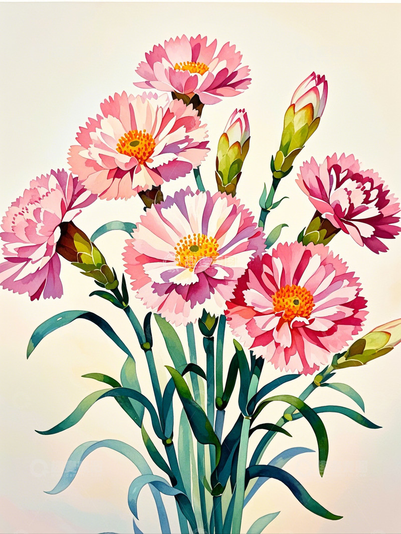 高清大图下载【趣麦麦图】鲜花康乃馨插画6