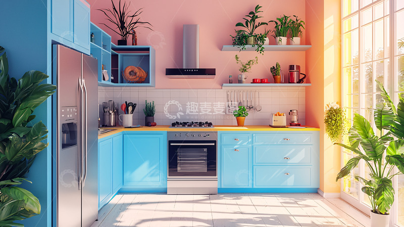 高清大图下载【趣麦麦图】梦幻蓝色粉色厨房