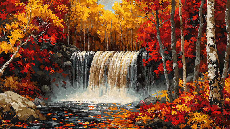 高清大图下载【趣麦麦图】秋叶瀑布