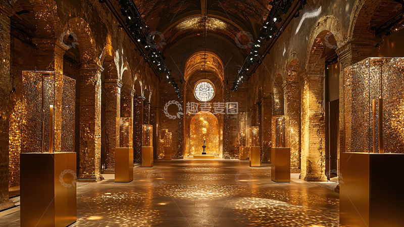 高清大图下载【趣麦麦图】金色柱廊建筑内景