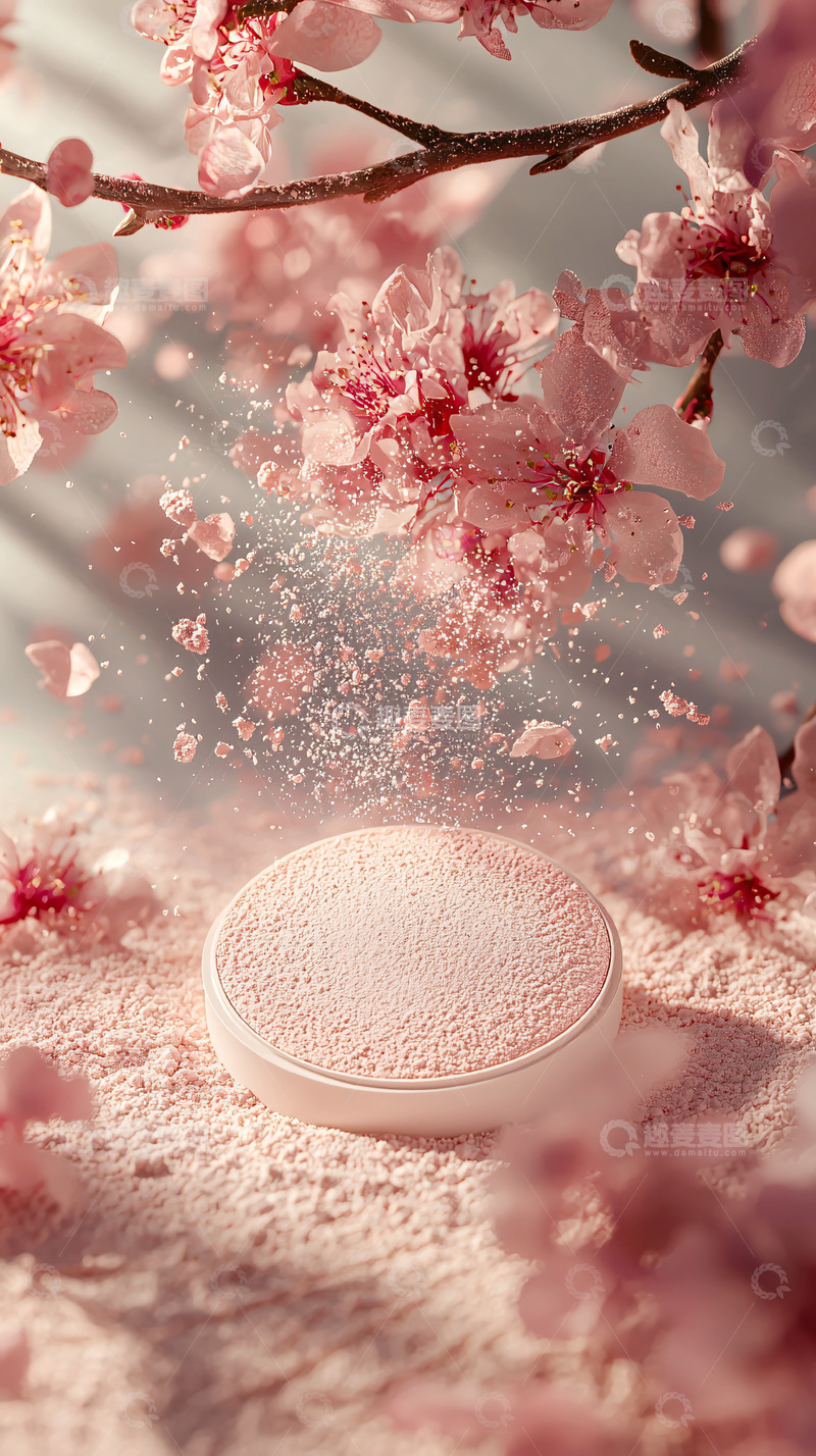 高清大图下载【趣麦麦图】粉色花瓣飞舞的产品展示台