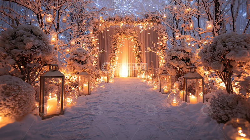 高清大图下载【趣麦麦图】冬日雪地烛光小路