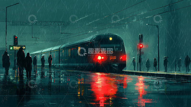 高清大图下载【趣麦麦图】雨夜火车站