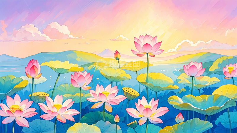国潮插画荷花背景1