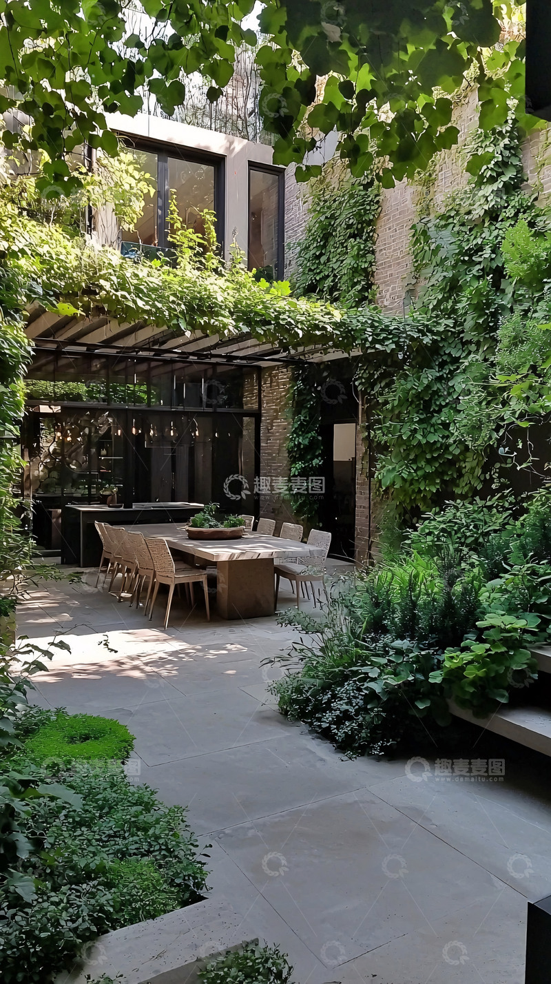 高清大图下载【趣麦麦图】绿植环绕的现代庭院
