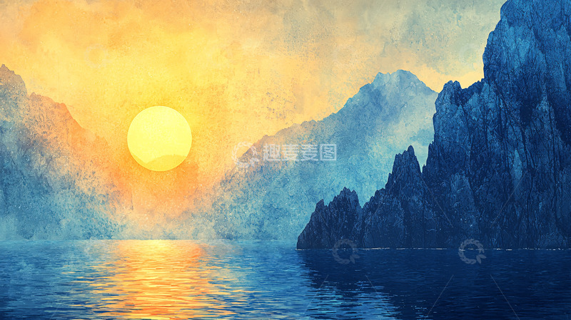 高清大图下载【趣麦麦图】日出山峦湖泊景色