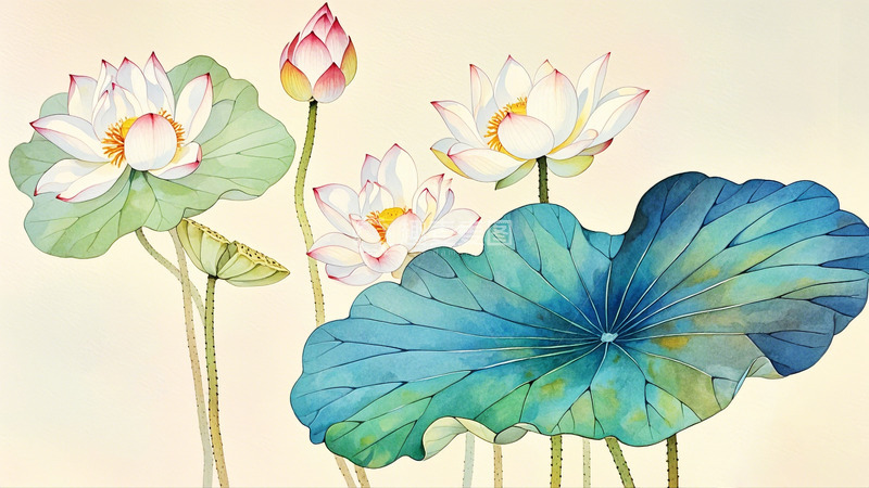 国潮插画荷花背景3