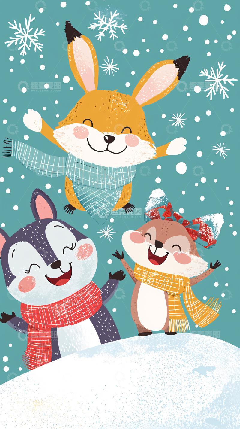 高清大图下载【趣麦麦图】冬日动物卡通图