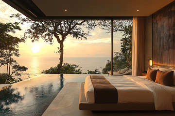 海景卧室日落景观