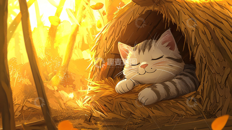 高清大图下载【趣麦麦图】秋日暖阳下猫咪的温馨午睡