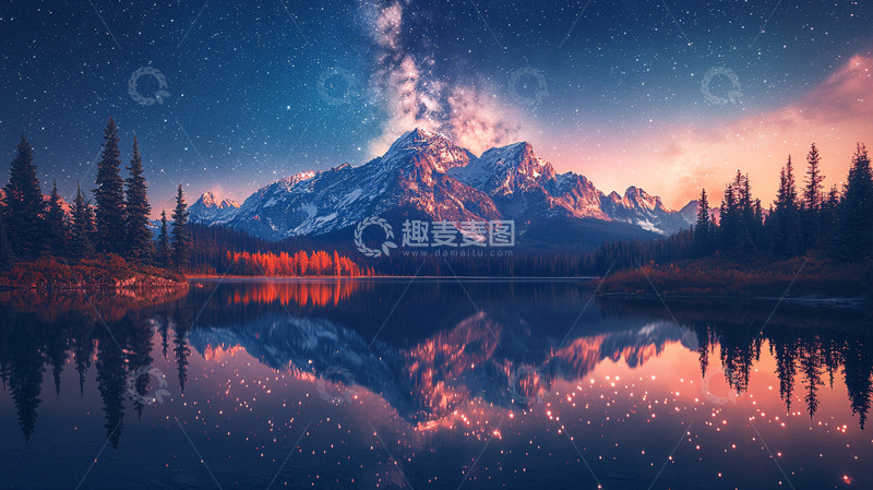 高清大图下载【趣麦麦图】星空下的雪山湖泊5