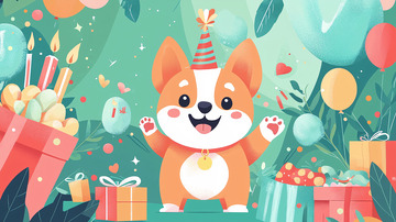 卡通柯基犬生日派对