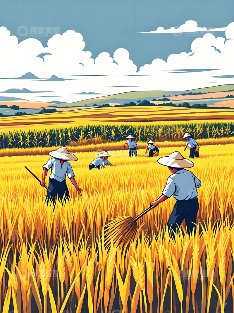 高清大图下载【趣麦麦图】劳动收获金秋收获节海报背景7