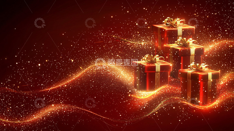 高清大图下载【趣麦麦图】红色背景金色礼物