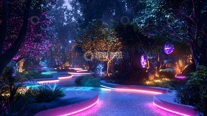 高清大图下载【趣麦麦图】夜晚梦幻森林