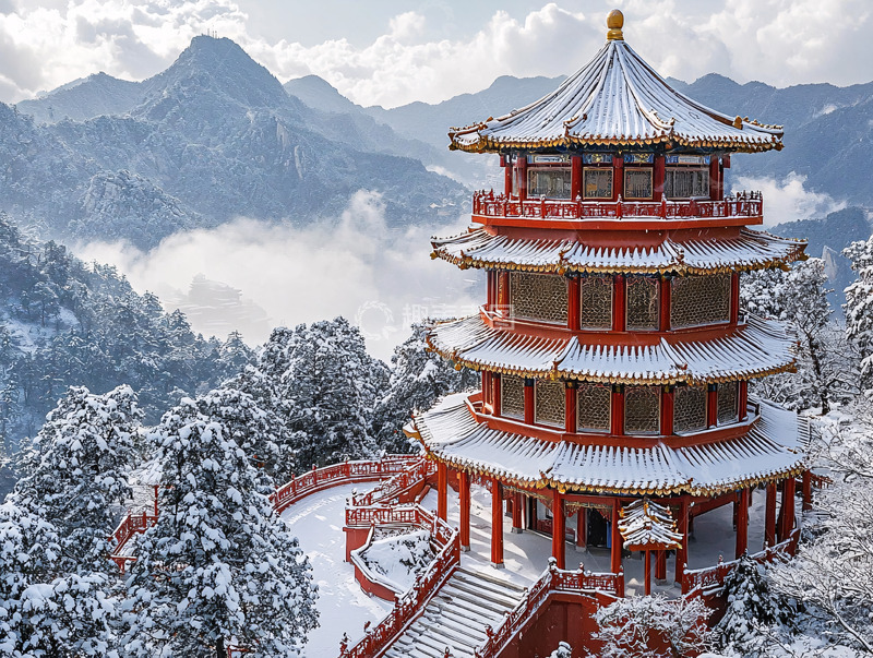 高清大图下载【趣麦麦图】雪后红塔巍峨壮观