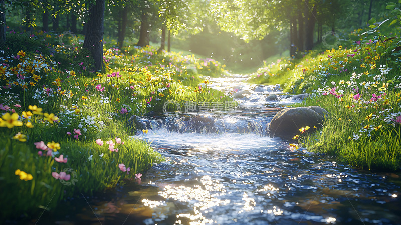 高清大图下载【趣麦麦图】阳光森林小溪