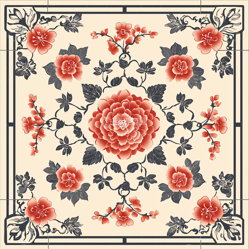 高清大图下载【趣麦麦图】红色花卉瓷砖图案
