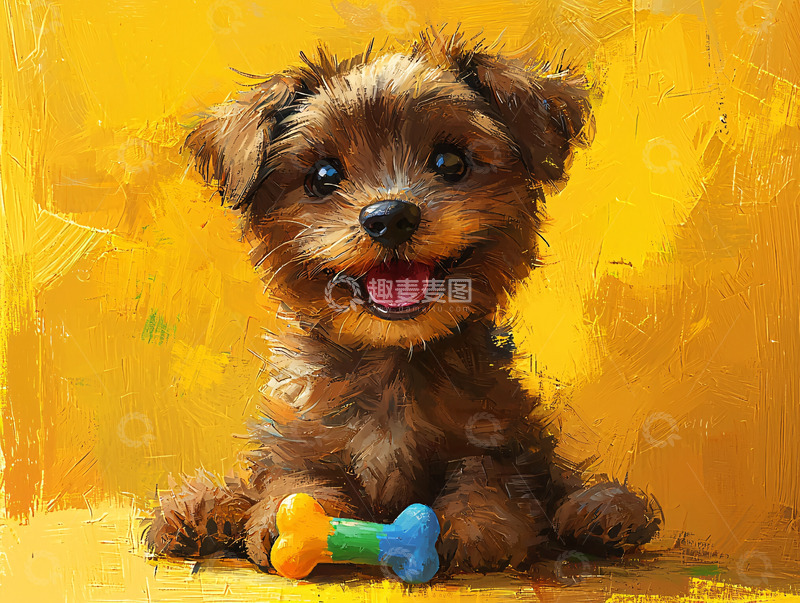 高清大图下载【趣麦麦图】可爱小狗抱着玩具骨头